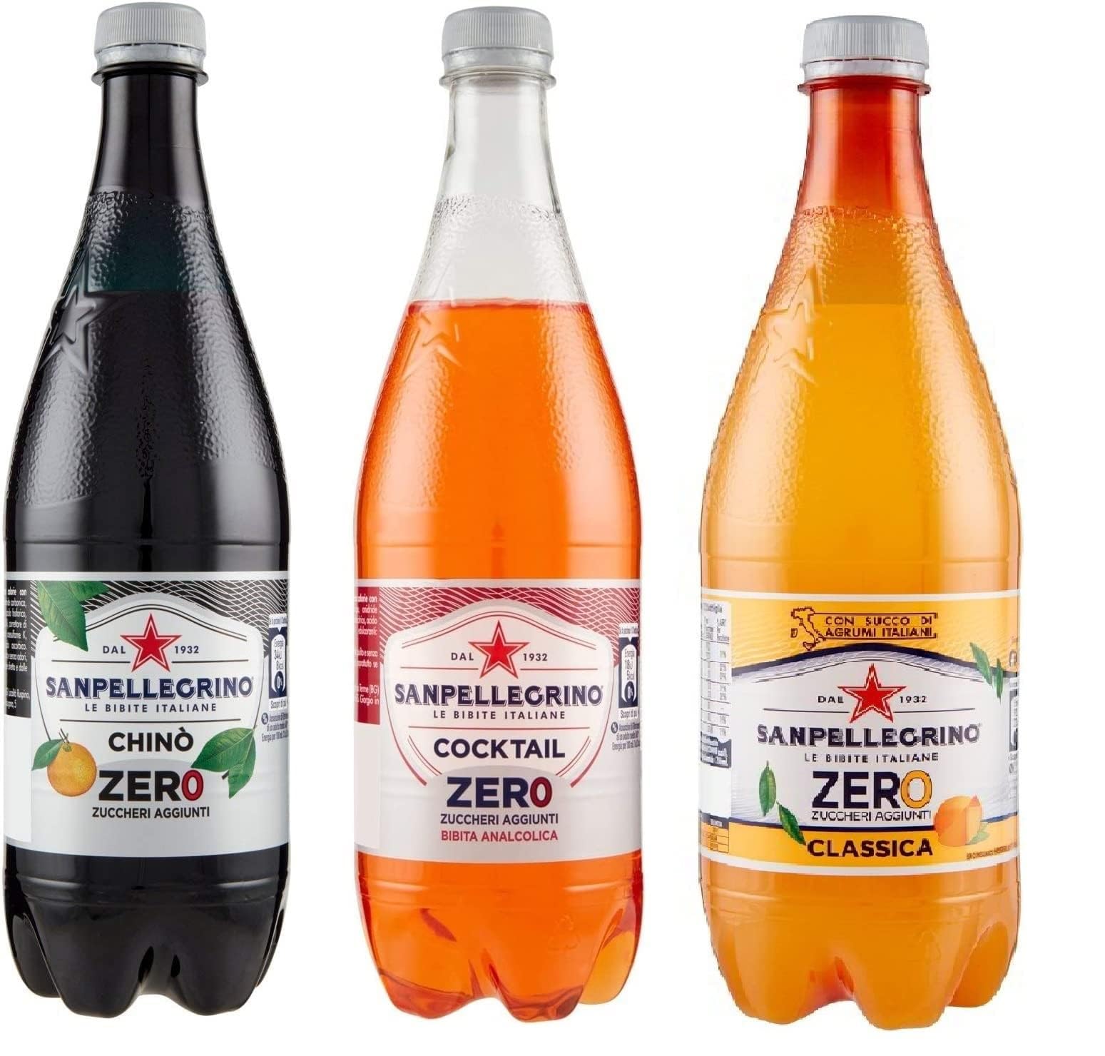 Paquete de prueba San Pellegrino Zero PET sin adición de azúcar Botella de bebidas no alcohólicas (12 x 75 cl) Ginger Cocktail Aranciata Chinotto