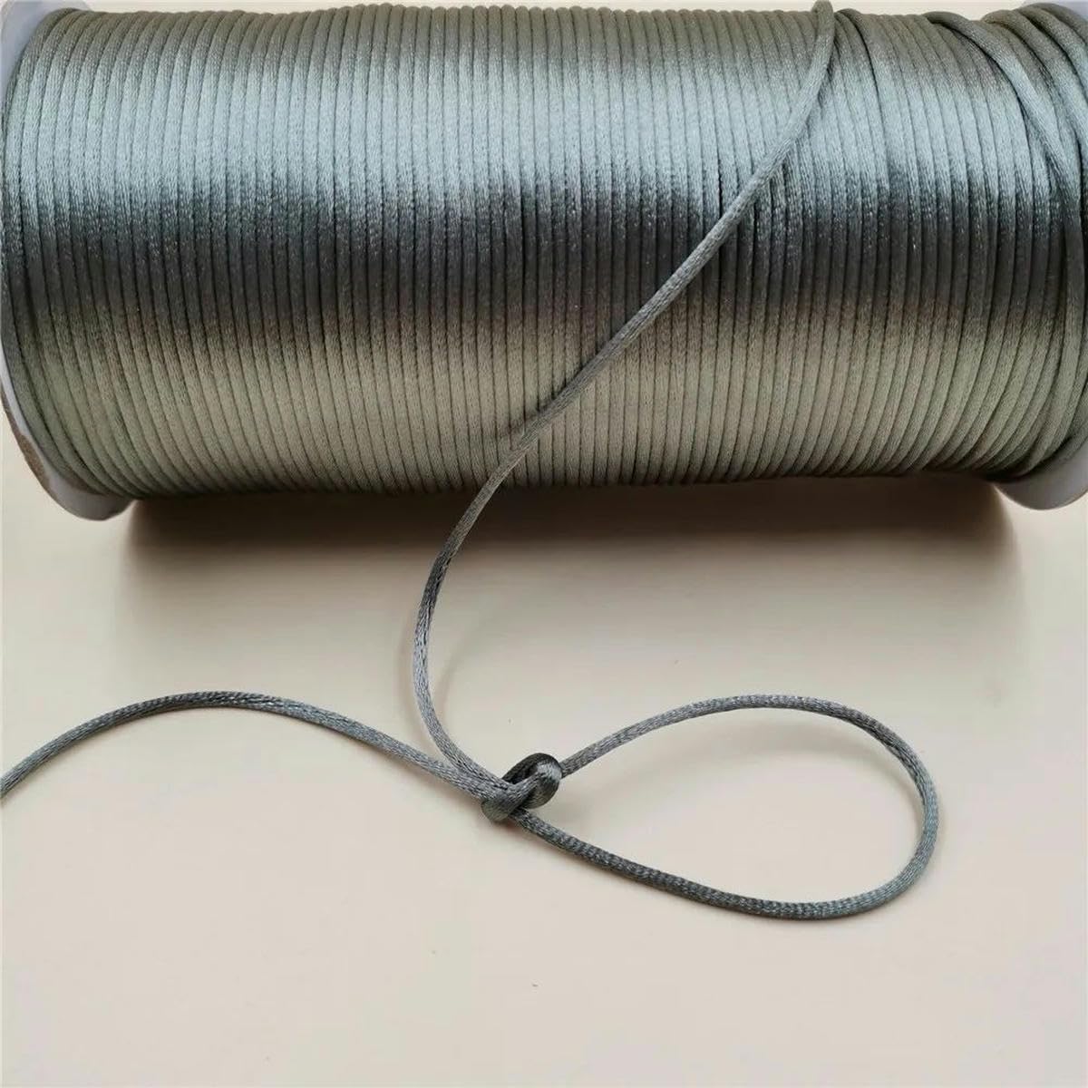 Hilo de cordón de satén gris plateado de 2 mm, pulsera de macramé con nudo chino, hilo trenzado, hilo de cuentas de borlas para bricolaje, 10-225 metros-484 gris plateado-rollo de 225 metros