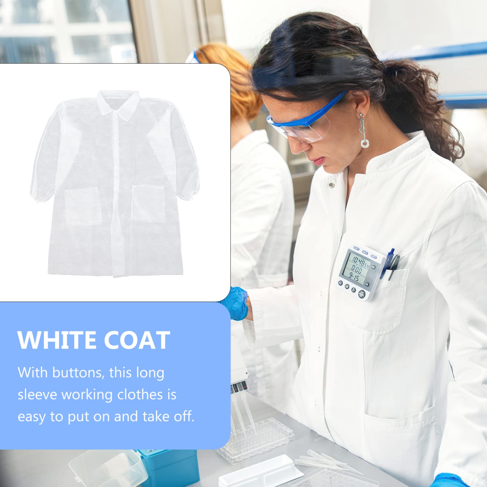 iplusmile 10 Pièces Blouses de Laboratoire Blanches Vêtements de Laboratoire pour Adultes Tissu Non Tissé Respirant Blouses Chirurgicales Uniformes de Laboratoire à Manches Longues