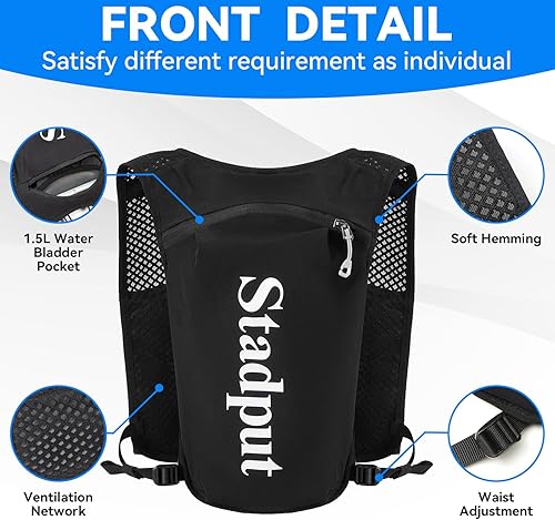 Miniatura 3 de Mochila reflectante de hidratación para correr  Bolsa ligera de 1.6 L para correr en senderos, ciclismo y maratón  Perfecto para hombres y mujeres