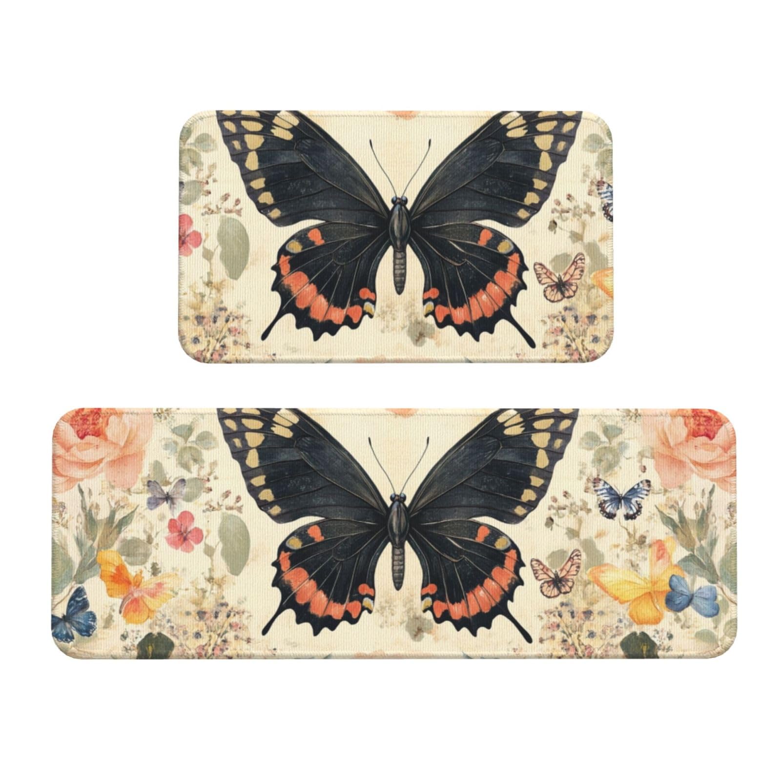 Tapetes de cocina cómodos y tapetes de pie acolchados con hermoso diseño floral y de mariposas