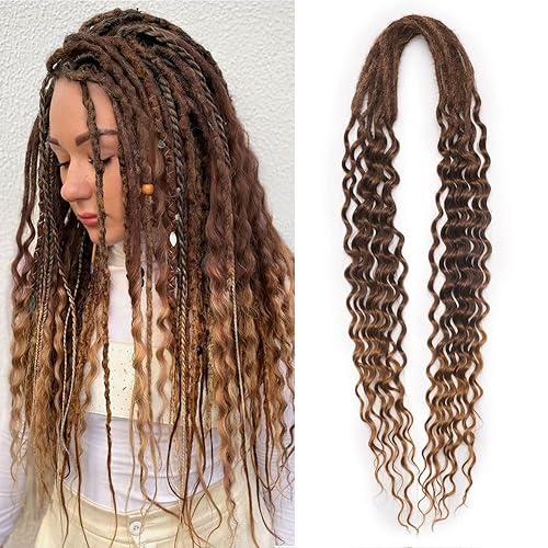 Aguacor Extensiones de rastas sintéticas de doble extremo ondulado con extremos rizados, 24 pulgadas, 10 hebras finas, onduladas, de color negro