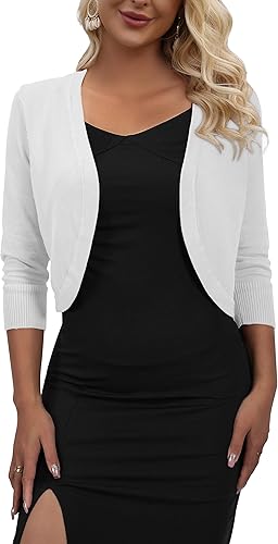 Miniatura 3 de AAMILIFE Cárdigan corto de manga 34 para mujer, suéter corto con frente abierto