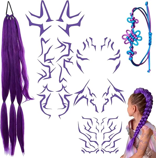 Perruque Ru-mi Enfant Perruque Kpop Perru-que Violette Enfant P-erruque K Pop Rajout Cheveux Violet pour Halloween Cosplay Soirées Dansantes avec 6 Tatouage Temporaire Violet 1 Bracelet Tissé - 1