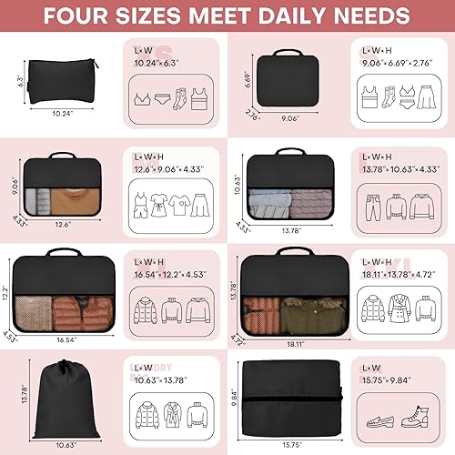 Miniatura 2 de 8 cubos de compresión para mujeres de viaje, organizador de compresión para equipaje que ahorra espacio, artículos esenciales de viaje y equipaje