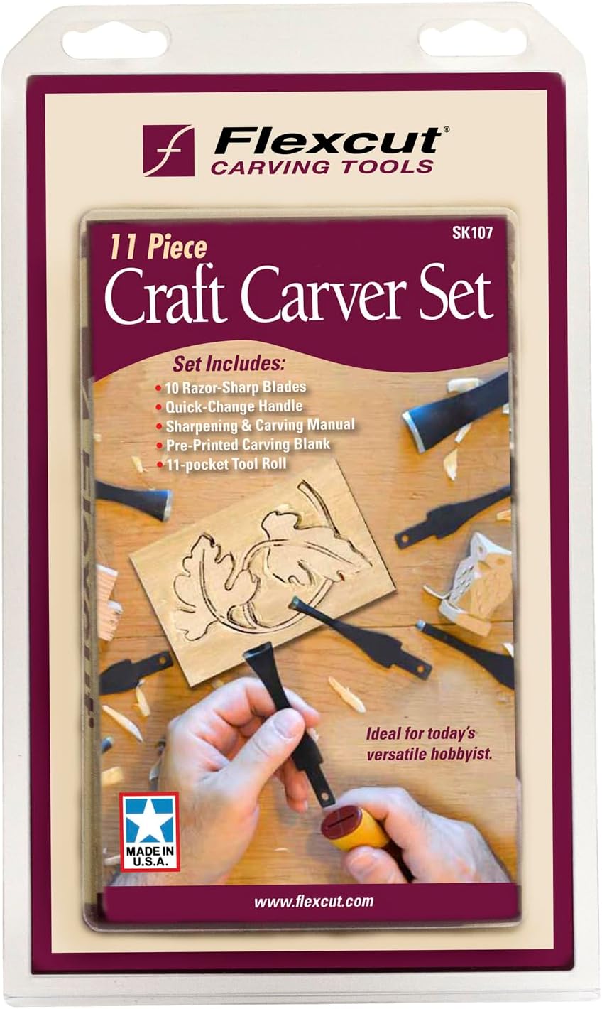FLEXCUT Wood Carving Tools | 11 Piece Craft Carver Set | Includes 10 1095 High Carbon Steel Blades and Interchangeable Ergonomic ABS Handle | SK107 | Made in the U.S.A.