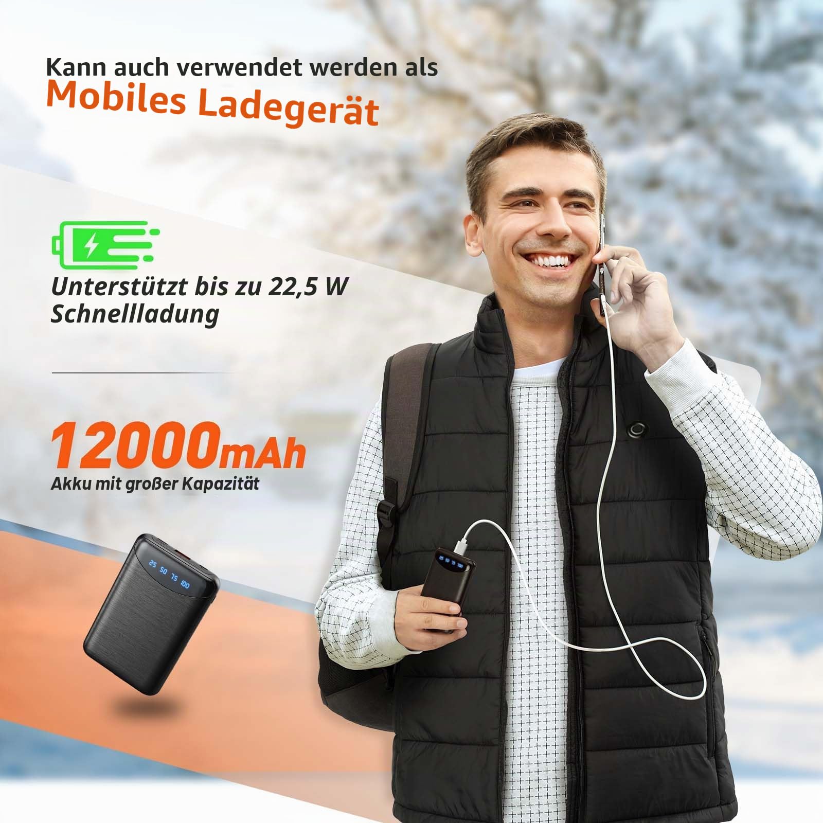 Smart Heizweste Herren mit APP Steuerung - Leichte elektrische Beheizbare Weste 4 Heizstufen für Outdoor, Jagd, Skifahren, Pendeln und Gassi gehen (Größe L)