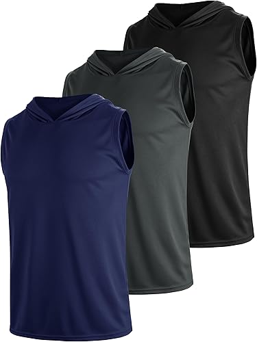 Paquete de 3 sudaderas sin mangas para hombre, de secado rápido, con capucha, para correr, gimnasio, muscular, camisetas sin mangas