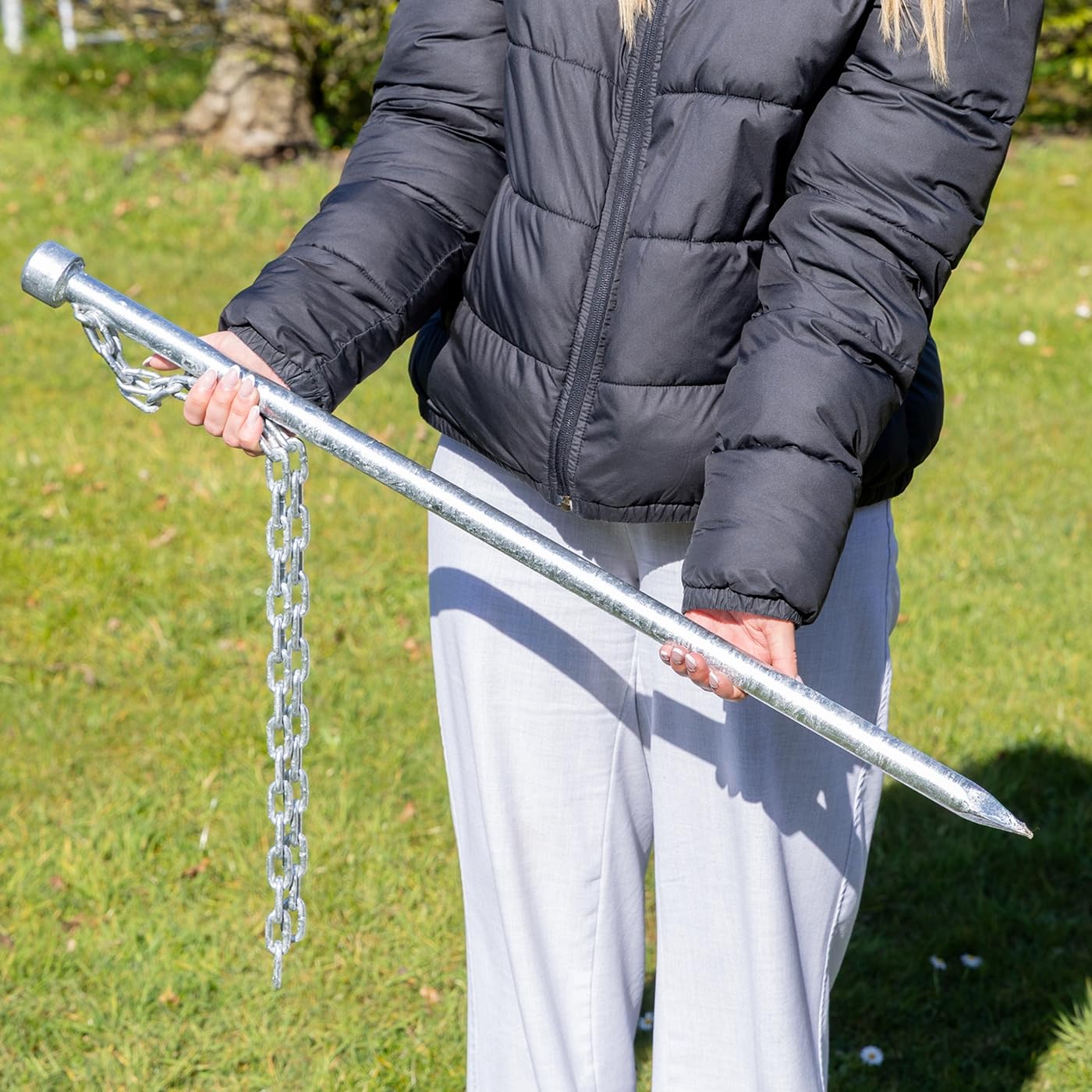 VOSS.farming 3X Erdanker 2,5x80cm mit Kette und Schäkel verzinkt Sturmanker Weidezelt Sicherung