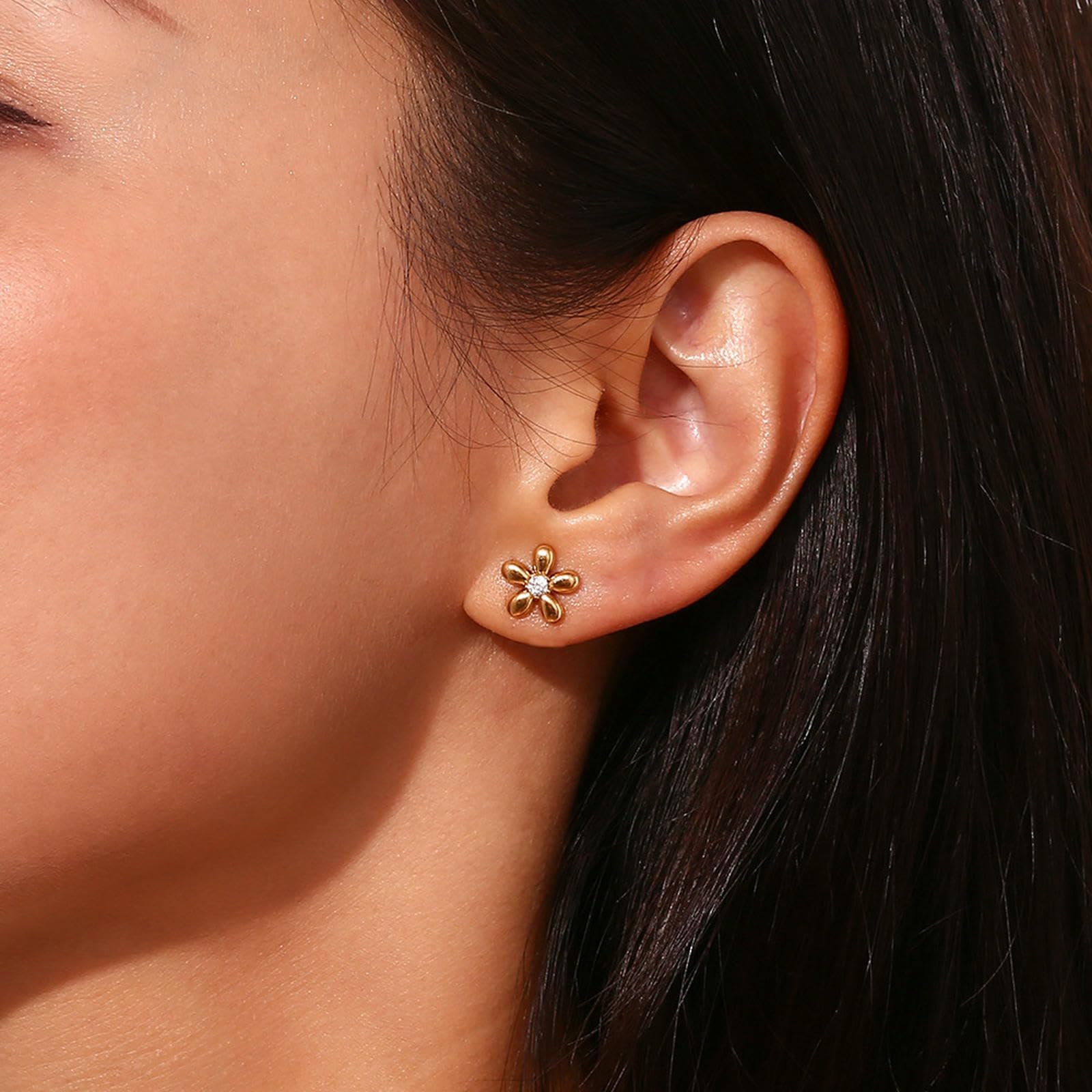 Edelstahl-Kronen-Ohrringe, 18 Karat vergoldet, Marquise-Kristall, Florale Ohrstecker, Elegantes Schmuckgeschenk für Frauen
