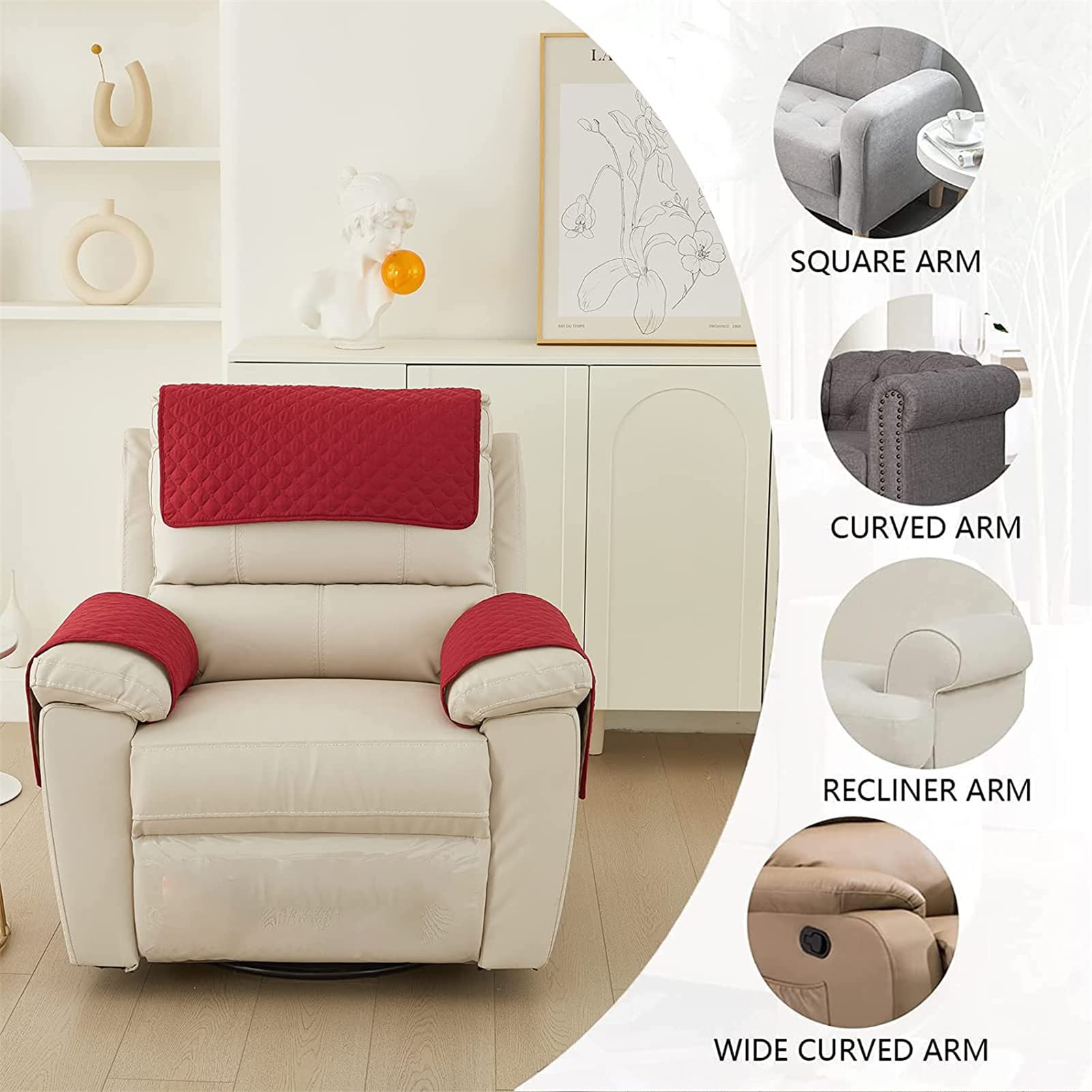 NNSMUN Housse D'accoudoir De Canapé avec Poche, 1/2/3 Places Canapé Appuie- tête, Résistant à l'eau Fauteuil Inclinable Housses D'accoudoir pour Maison Salon (Rouge,3 Places (5 PièCes