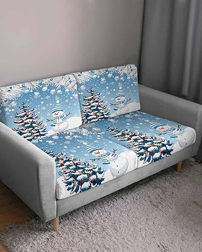 Miniatura 10 de Fundas de cojín elásticas para sofá de Navidad, diseño de muñeco de nieve rojo, seccional, individual, en forma de L, para muebles, parte inferior