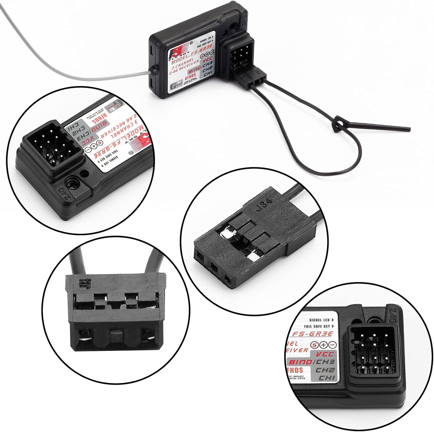ക്ലോസ് അപ്പ് view of the receiver ports and binding plug