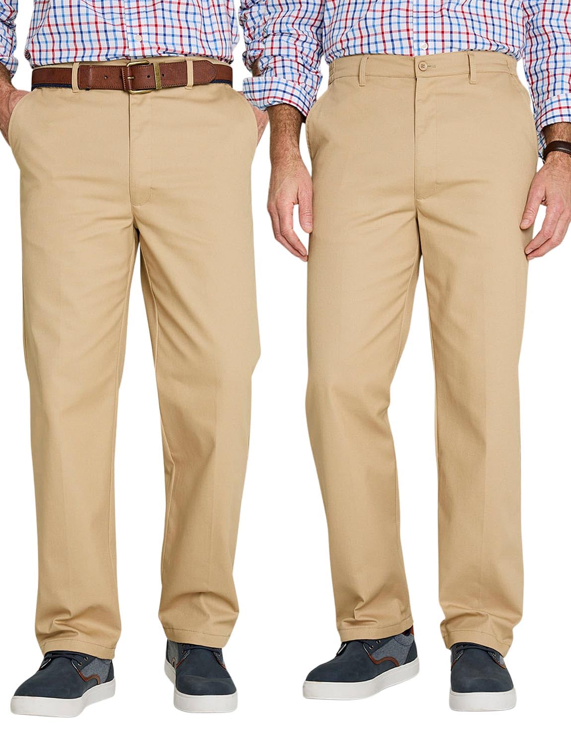 Men's Cotton Chino Trousers (Pack of 2) Durable and Practical Stretch Fabric Pants with Stain and Water-Resistance Sand 36W / 27L