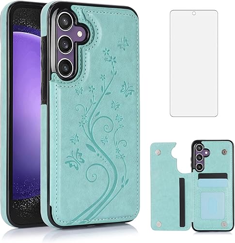 Asuwish Funda de teléfono para Samsung Galaxy S23 FE 5G con protector de pantalla de vidrio templado y tarjetero con soporte para tarjetero, soporte