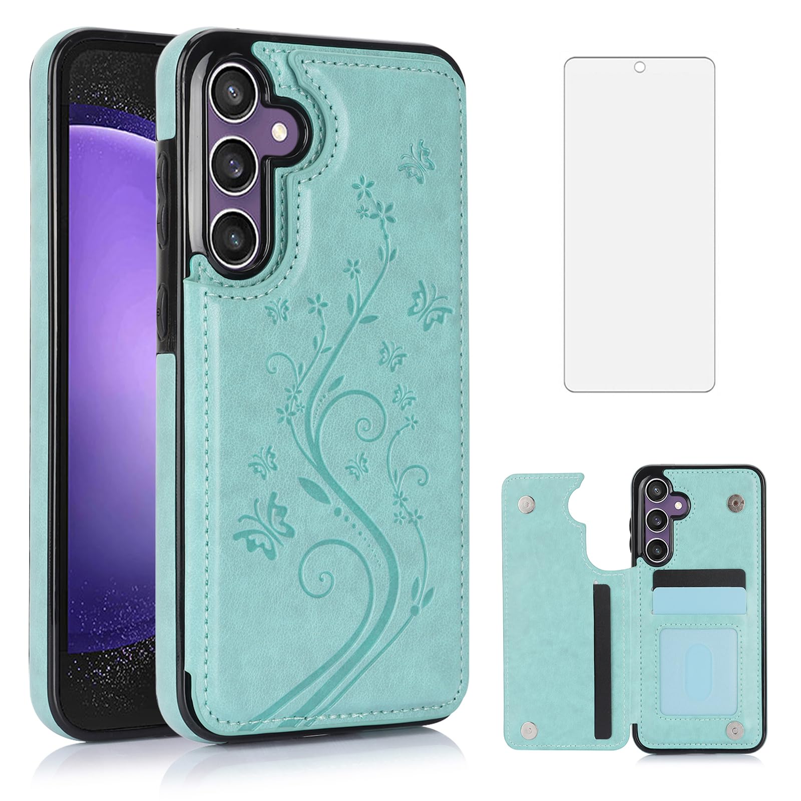 Asuwish Phone Case for Samsung Galaxy S23 FE 5G with Tempered Glass Screen Protector and Card Holder Wallet Cover Stand Flip Leather Cell Accessories