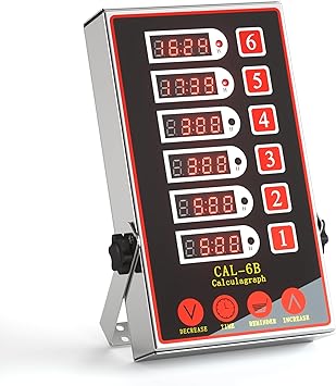 Commercial Kitchen Timer with 6 Channels, Professional LED Digital Timer for Cooking, Loud Alarm Volume +/-, Heavy Duty Stainless Steel Large Timers with Waterproof Panel & Memory Function