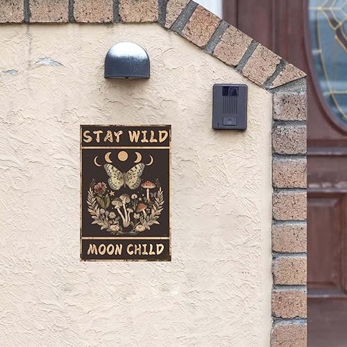 Miniatura 5 de Decoración de hongos retro con diseño de luna salvaje, letrero de metal para baño, póster de hojalata hippie para regalos, baño, sala de estar, 8 x