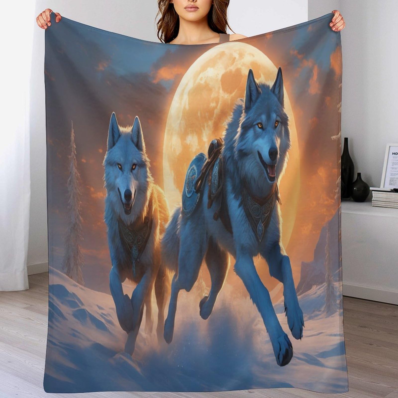 Couverture polaire loup, le cadeau douillet en flannel 150x200cm