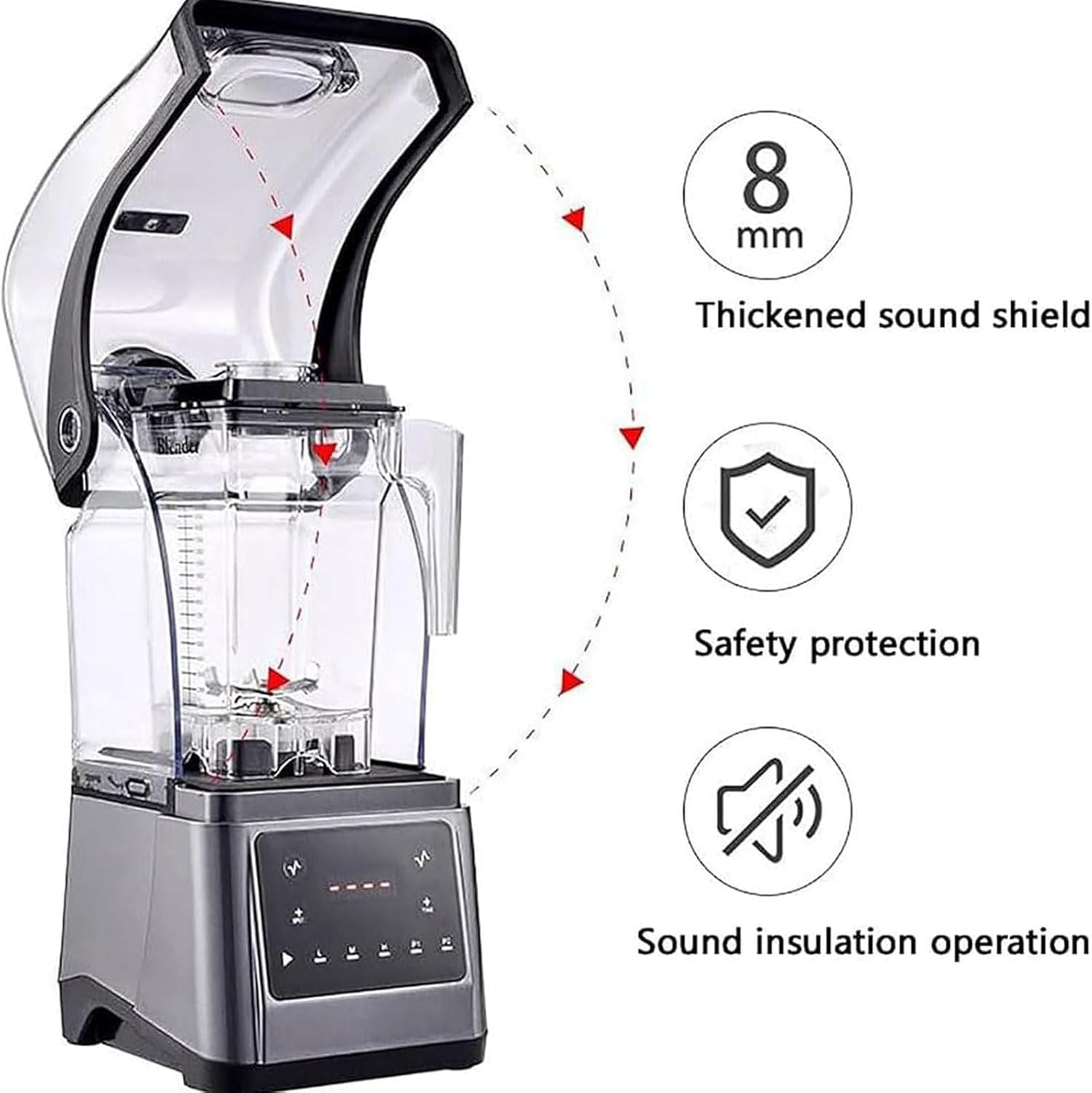 1.6L Commercial Blender with Soundproof Shield, 2000W Quiet Professional Smoothie Maker, High-speed Ice Drink Maker Ice Crusher for Smoothies,Milkshakes,Nuts,Restaurant Bars Café Home