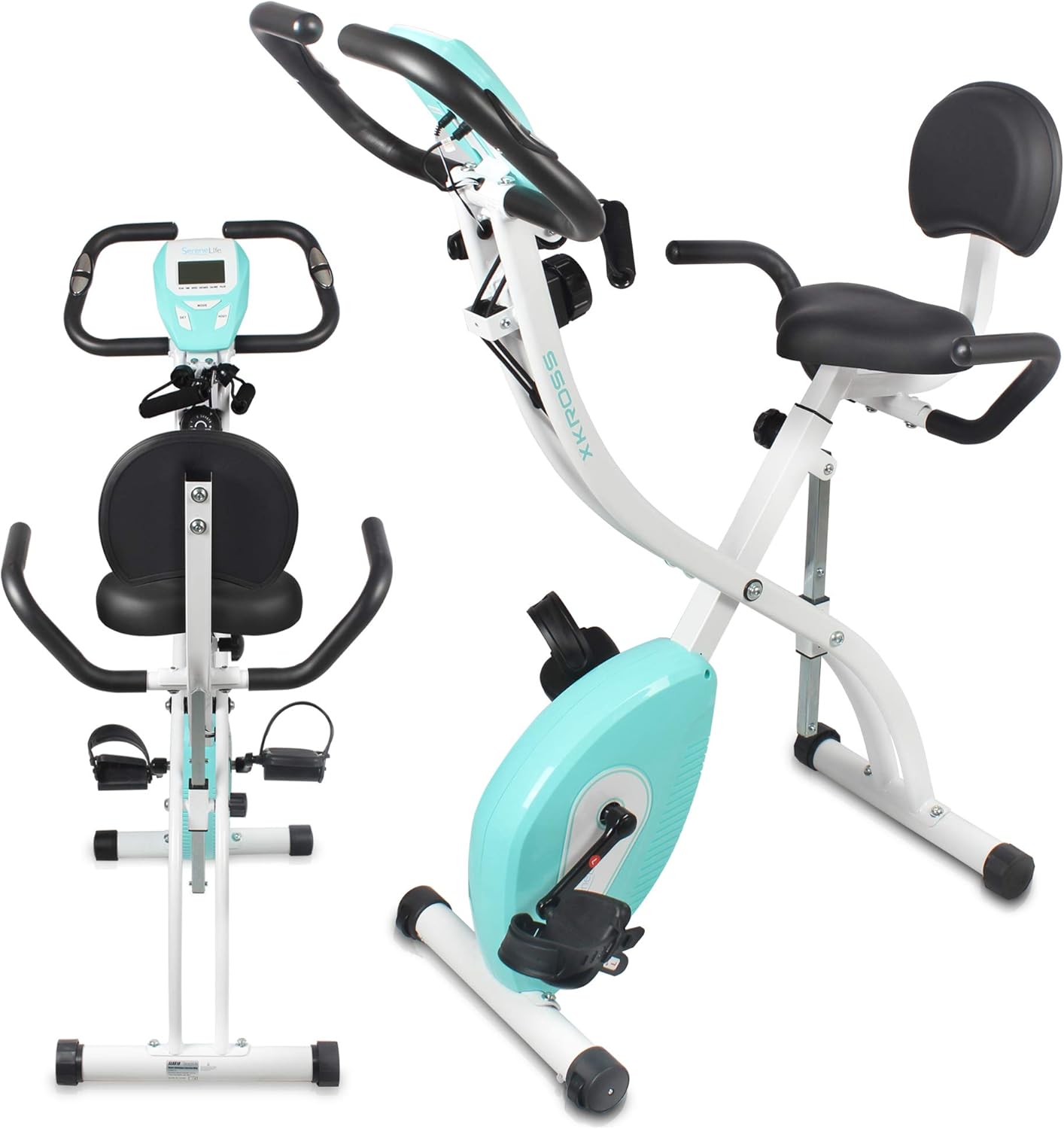 SereneLife Indoor Folding Stationary Exercise Bike, Cycling Cardio Workout Equipment, Compact Bicycle Fitness Machine with 8 Resistance Level Band for Home Workout, Pulse Monitoring, 265 LBS Capacity SereneLife Indoor Folding Stationary Exercise Bike, Cycling Cardio Workout Equipment, Compact Bicycle Fitness Machine with 8 Resistance Level Band for Home Workout, Pulse Monitoring, 265 LBS Capacity
