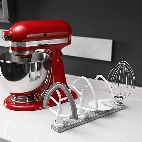 Miniatura 4 de Soporte para batidora de pie, soporte de madera montado en la pared con 4 ganchos de plástico blanco, accesorios de cocina, piezas organizadoras de