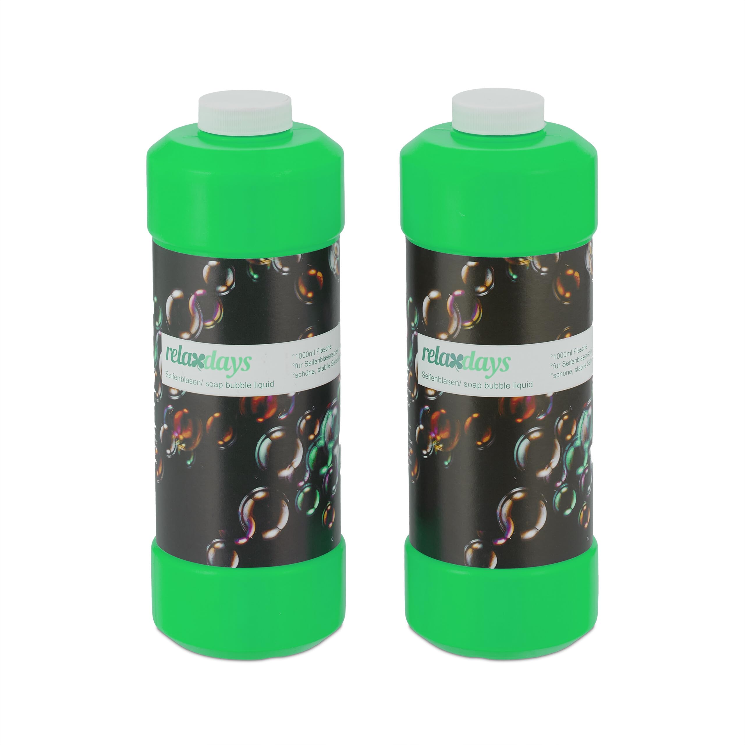 Relaxdays Botellas de Líquido Burbujas de Recambio, Set de 2, 1 L de Solución C/U, Ideal para Máquinas de Pompas, Verde