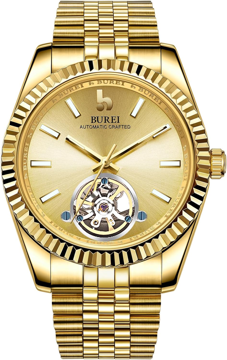 BUREI Men's Classic Luxury Watch Stainless Steel Waterproof Machine Watch Fashion Double Watches Date Sapphire Crystal