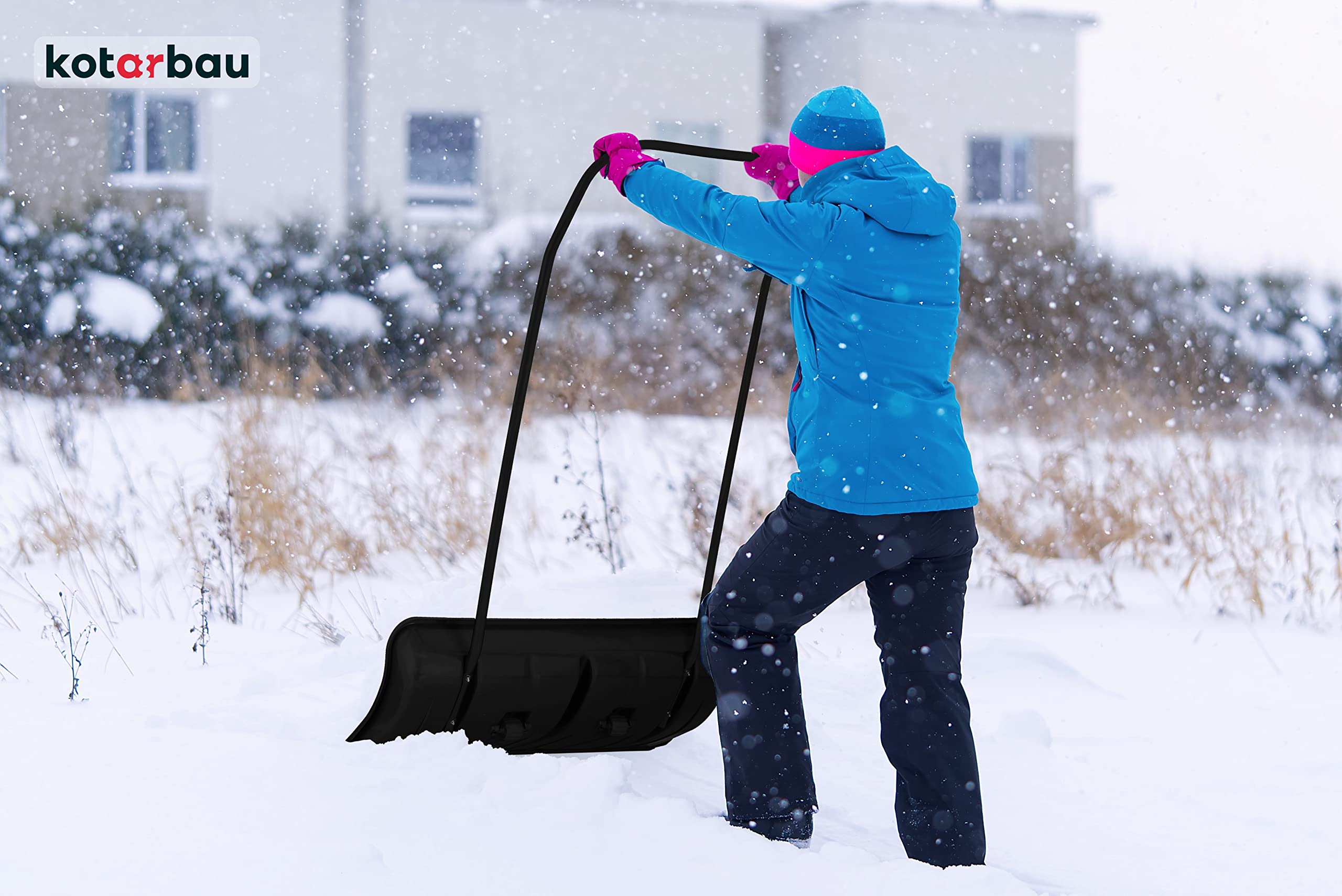 KOTARBAU Juego de Palas quitanieves de 80 cm con Ruedas + Pala de Nieve de 48 cm, cubeta de Nieve con Borde de Aluminio, Pala de Nieve con Mango de Metal, Limpiador de Nieve ecológico