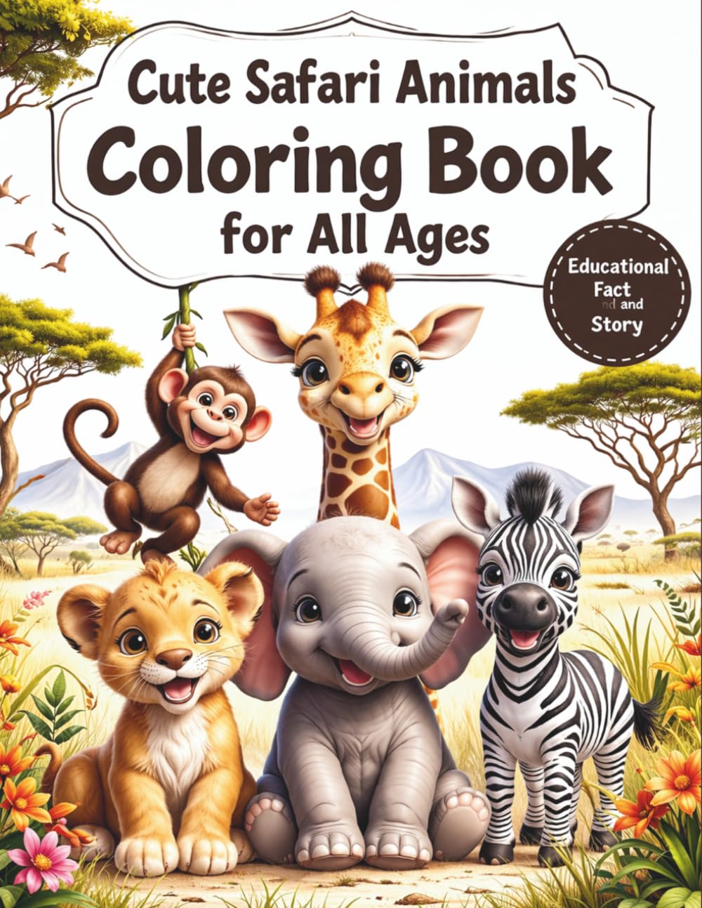 Cute Safari Animals Coloring Book for All Ages: Realistic, Adorable & Relaxing Wildlife Designs for Kids, Teens and Adults: 50 Fun, Easy & Detailed ... Pages for Creativity, Relaxation & Learning