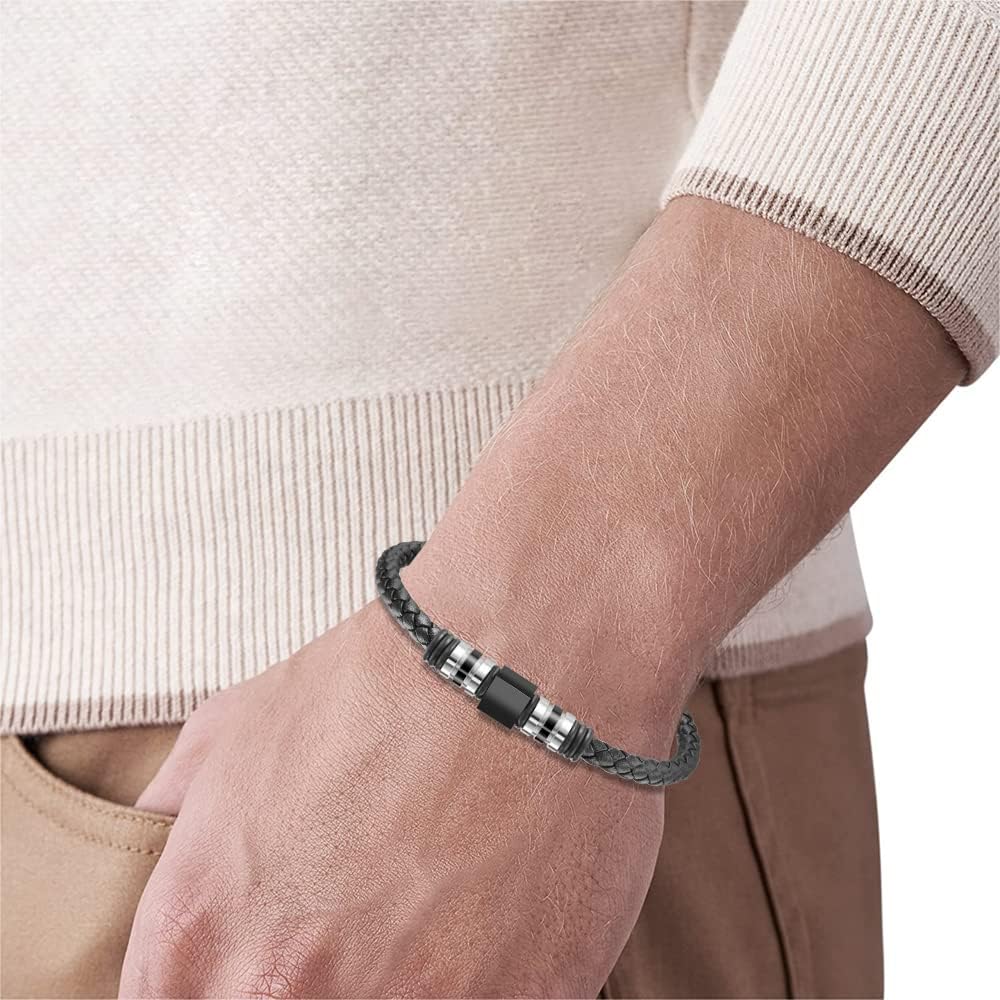 Van Heusen Men Braid Leather Bracelet with Stainless Steel Ornaments - Image 5