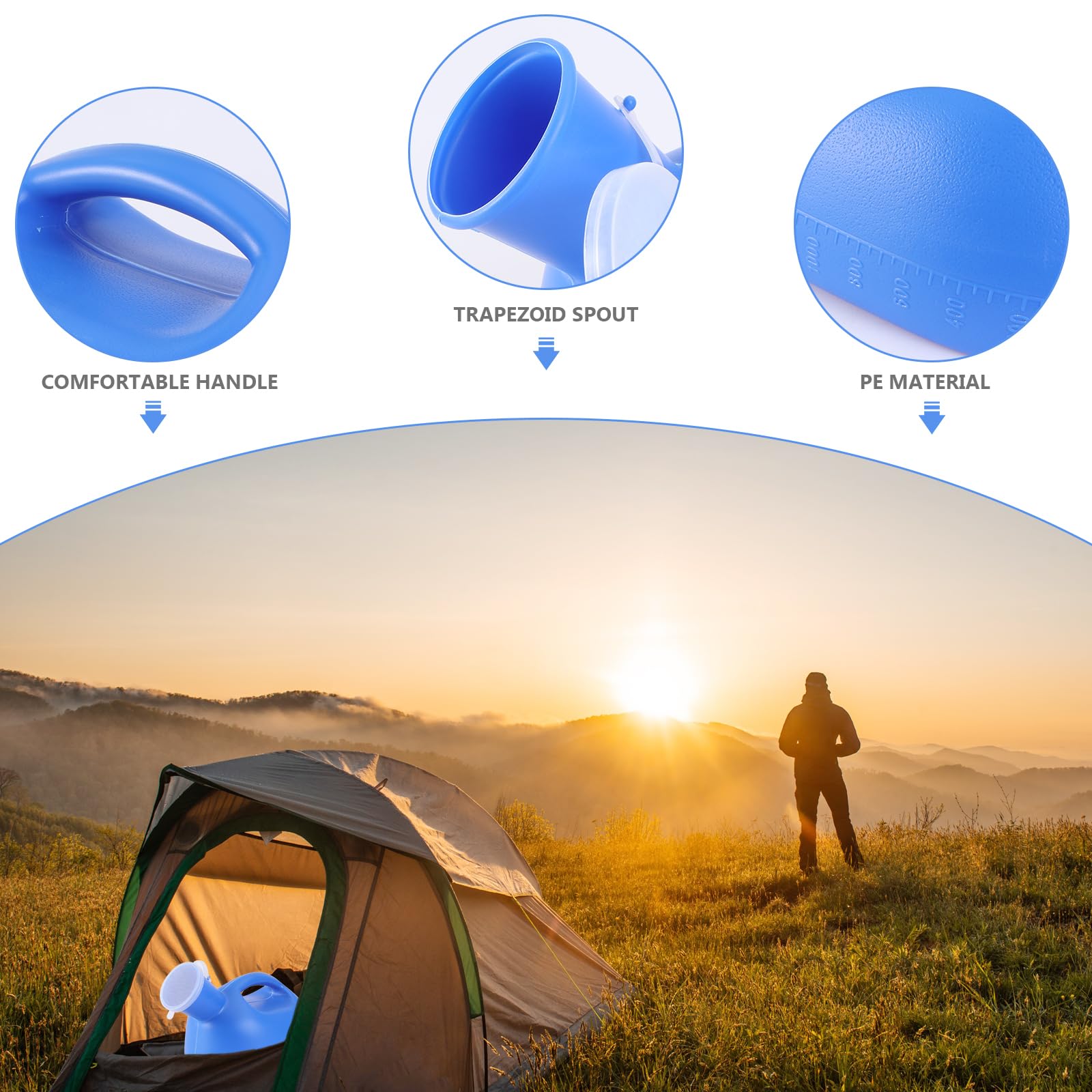 Healifty Urinoir Portable Homme 2 Litres Urinoir De Voyage En Pe Avec Couvercle Poignée Ergonomique Bec Verseur Trapezoïdal Léger Pour Urgences Extérieur