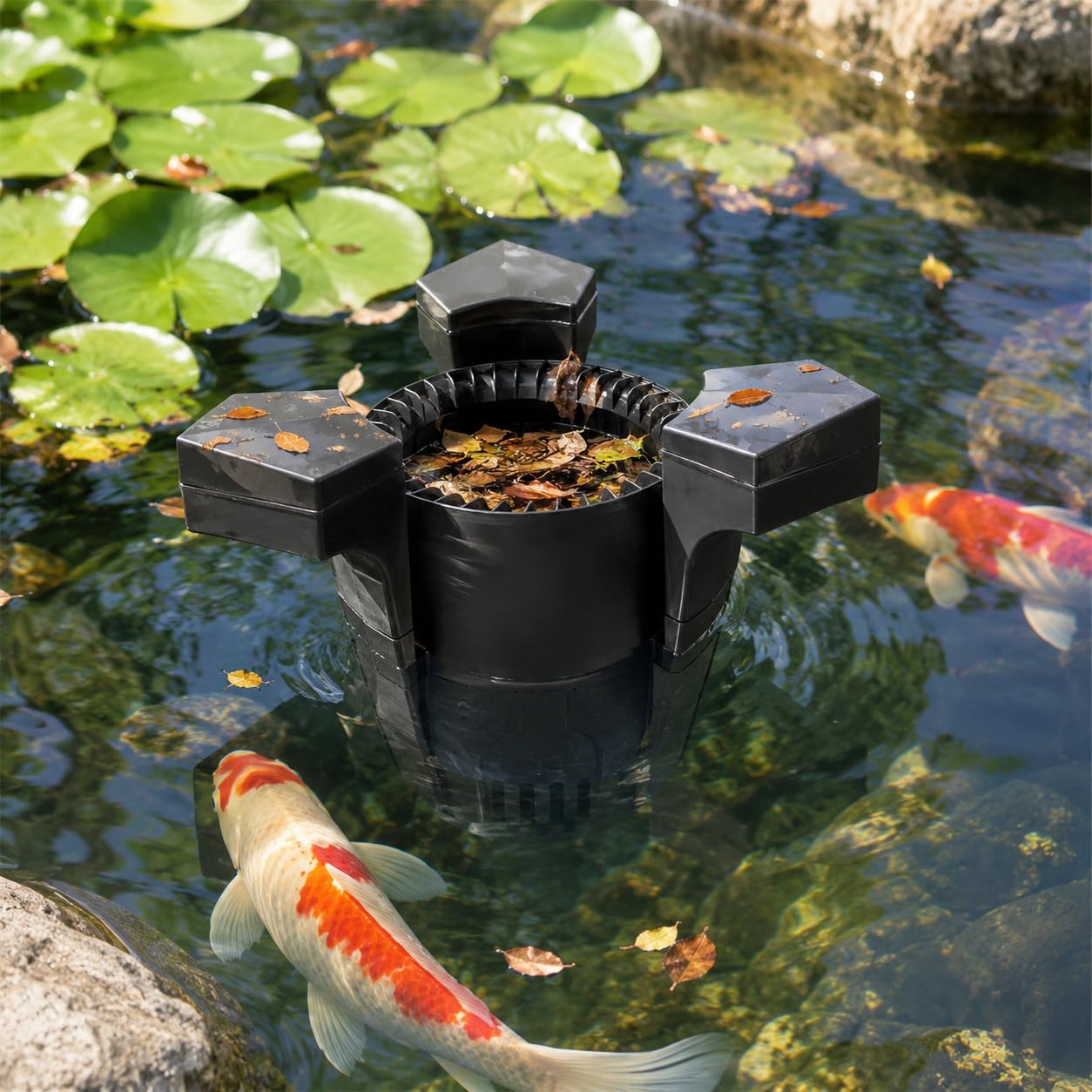 Skimmer galleggiante per laghetto con cavo di alimentazione da 10 m, estrattore di superficie triangolare per laghetti, piscine e giardini