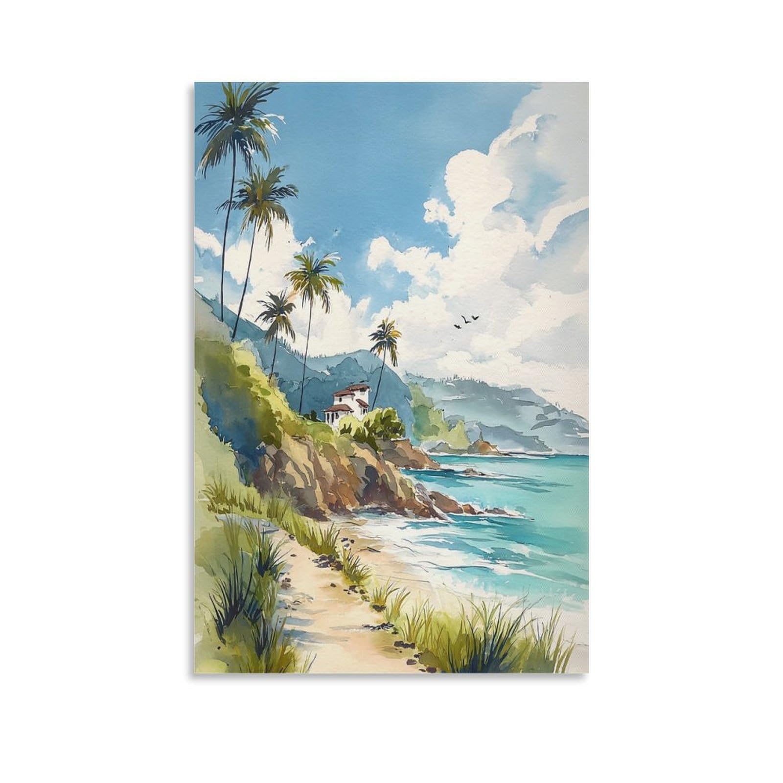 XWYMXZ Bermuda Watercolor Print North Atlantic Coastal Poster 20x30inch(50x75cm) Vintage Watercolor Canvas Art