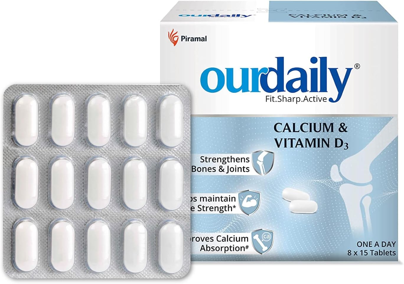 Ourdaily Calcium & Vitamin D3 - High strength 1250mg Organic source Calcium with Vitamin D3,Daily Calcium Supplement for Teens & Adults | Stronger Bones & Joints| 120 Tablets, White