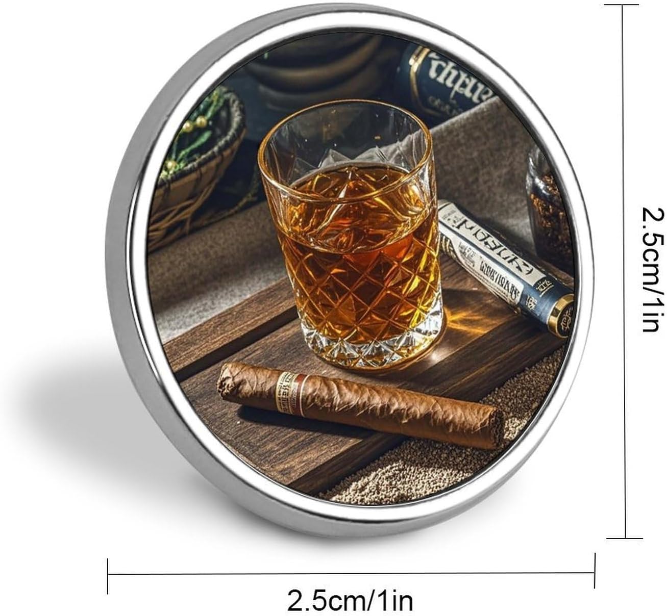 Round Lapel Pin Decorative Brooch Pins, Cigar & Whiskey image 2