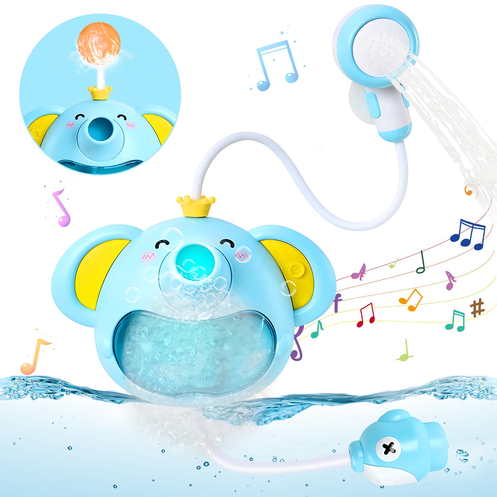 Juguete de baño para bebé, Elefante Juguete de baño Burbuja con máquina de Burbujas Musicales bebé de 1 2 3 4 años con Ducha de Agua y Fuente automática de Bolas de soplado Regalos para niños y niñas