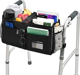 Walker Bag Walker Accessories Bag for Seniors Walker Basket for Folding Walker,Walker Storage Pouch Bag with Dividers & Fastener Straps,Not Fit Rollator Walker,Bag Only