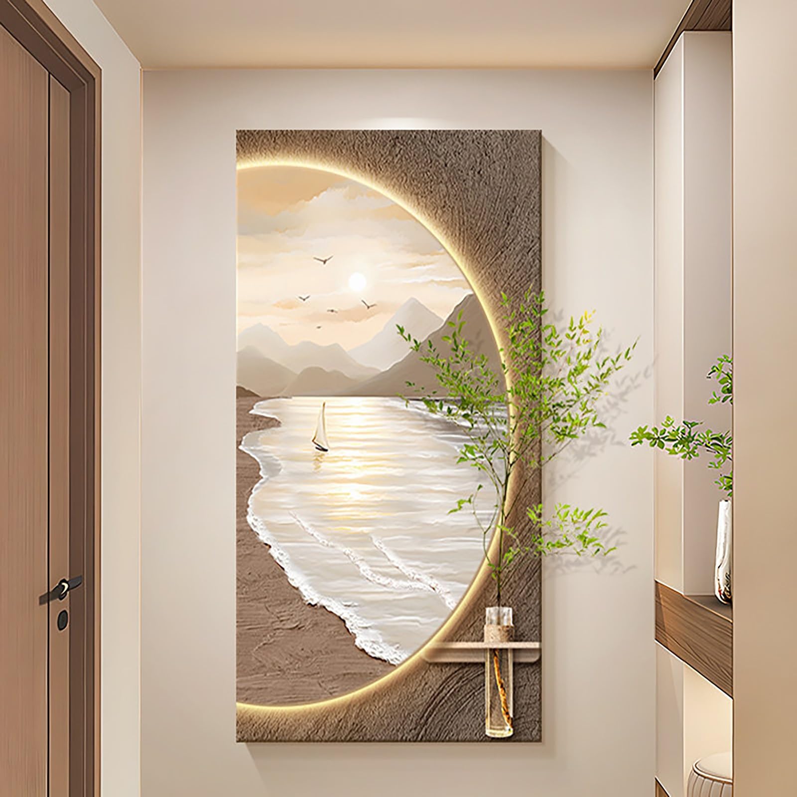 ZCQMSCWW 3D LED Minimalist Sandstone Textured Wall Sculpture Decor, Warm Light with Remote & Plug-in for Living Room, Study, Entrance(C,120 * 70cm/47.2 * 27.5in)