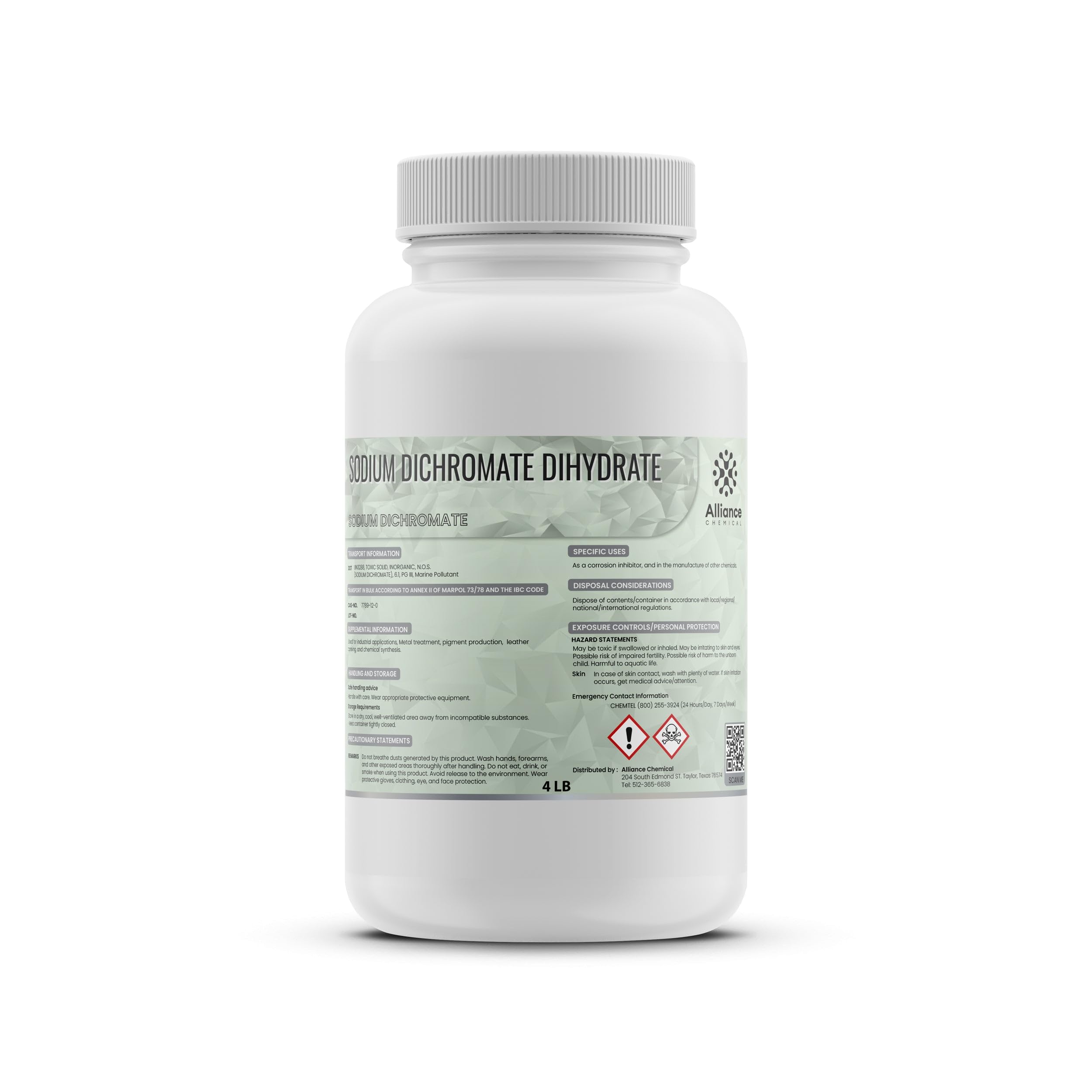 Alliance Chemical Sodium Dichromate Dihydrate - 1 Pack (4 lbs.)  Industrial Cleaning, Oxidation, Corrosion Inhibition, Metal Treatment