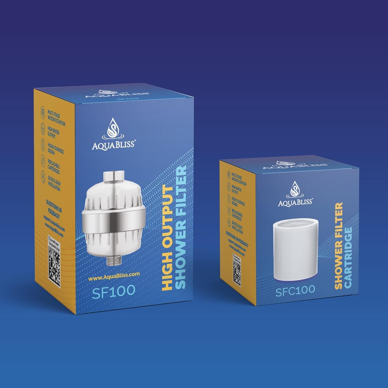 AquaBliss SF100 Revitalizing Shower Filter w/ 1 Replaceable Multi-Stage Filter Cartridge Inside - Plus 1 Extra SFC100 Filter Cartridges (Exclusive Bundle)