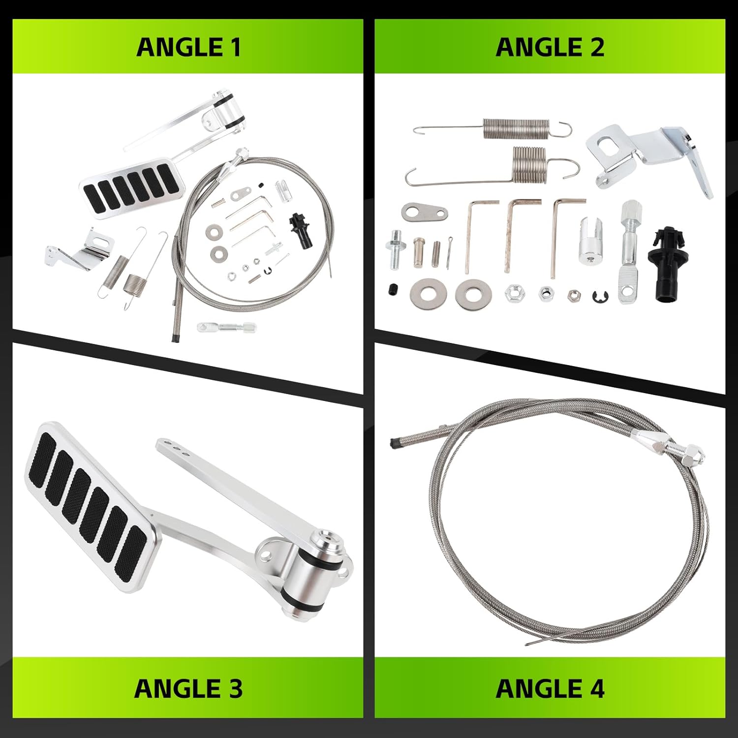 Universal Aluminum Throttle Pedal with 24" Sleeve, Stainless Steel Braided, 36" Throttle Cable Kit and Cable & Carb Bracket