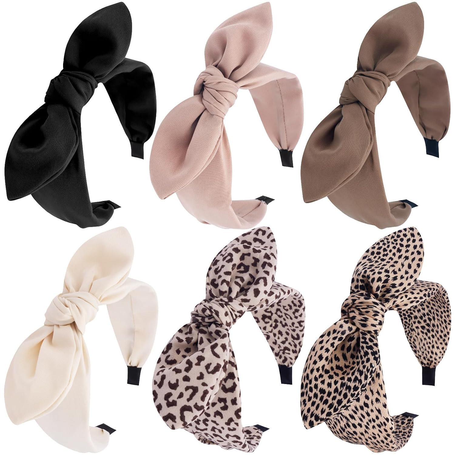 TOBATOBA 6pcs Paisley Knotted Bow Headbands with Removable Rabbit Ears - Top Knot & Turban Styles for Women & Girls