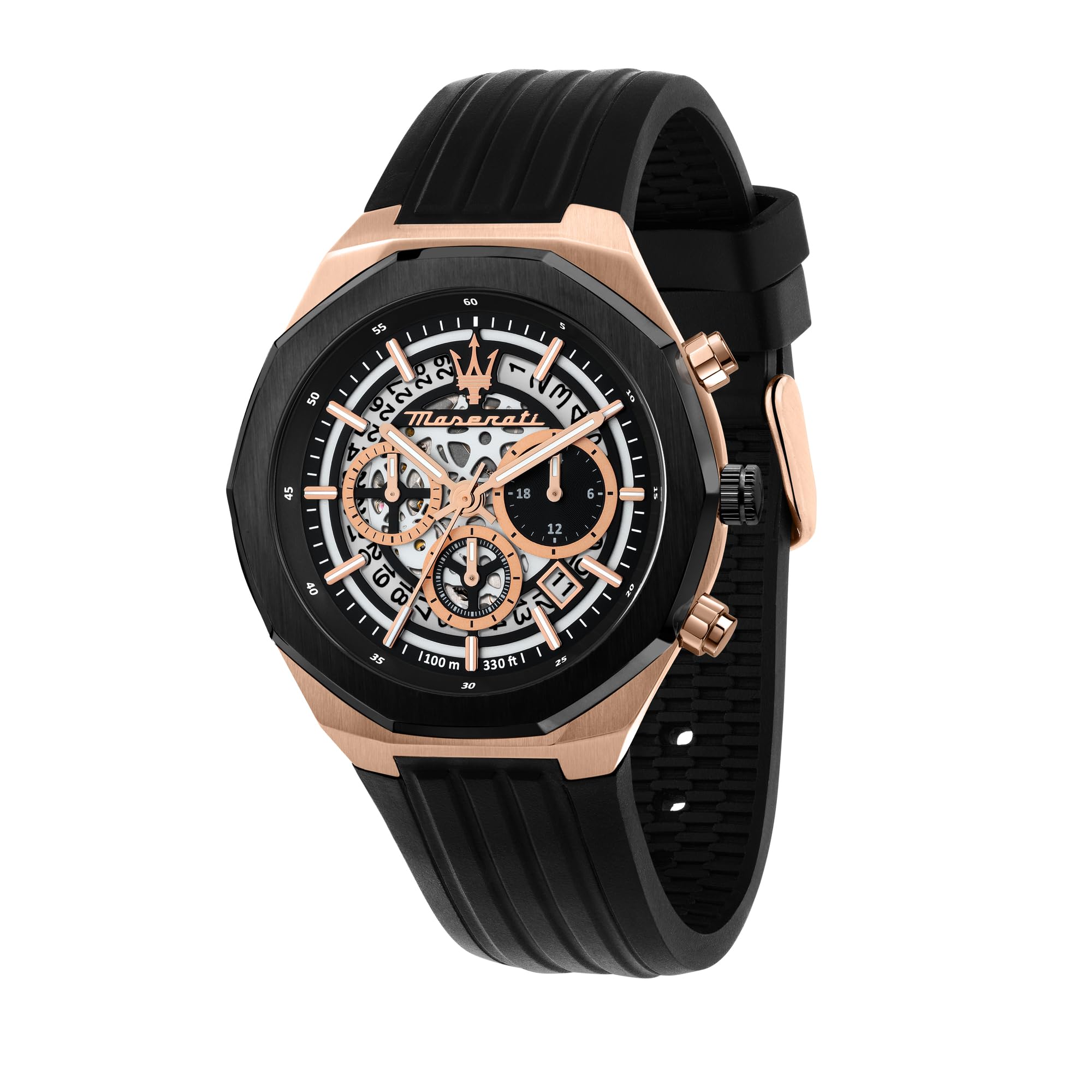 Design Men's Luxury Watch, Stainless Steel Case, Quartz Movement, Rubber Strap, 30M Water Resistant Timepiece, Skeleton Dial, 2 Years Warranty - R8871642003