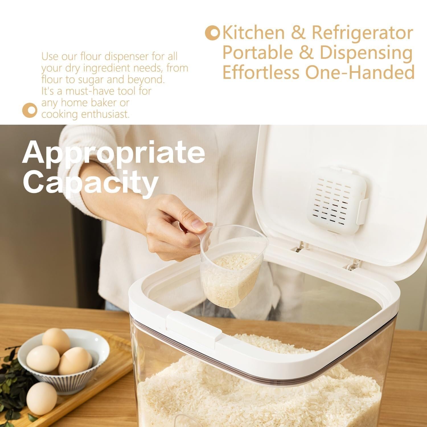 Dispensador De Cereales para Cocina Caja Contenedora De Cereales, Dispensador De Harina For El Hogar, Contenedor De Arroz, Almacenamiento De Alimentos Recipientes para Cereales Desayuno(5.5L)