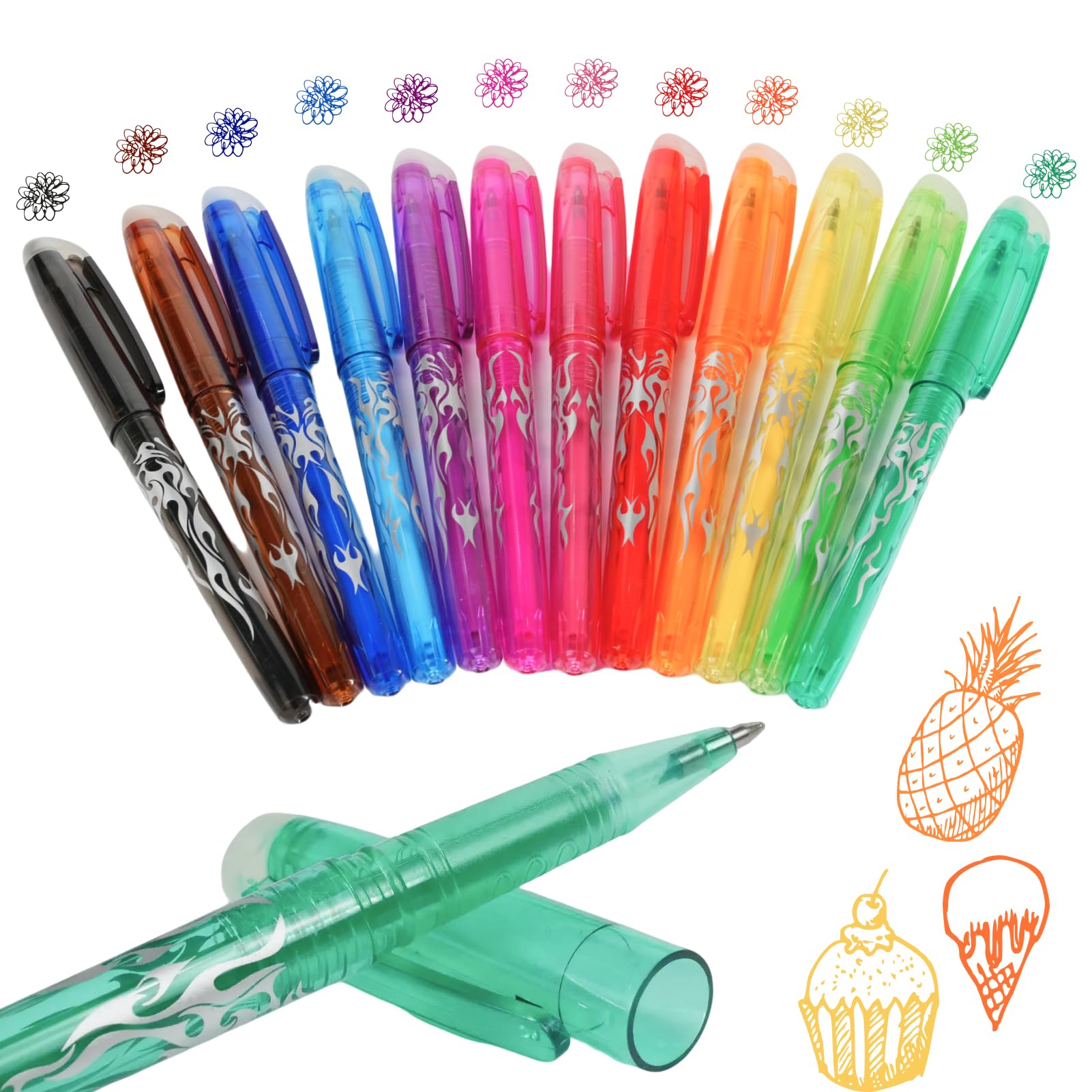 12 Piezas Bolígrafos Borrables de Colores, Bolis Borrables con Recambios, 0,7 mm Erasable Pen,Caneta Apagável para Oficina, Escuela y Creatividad