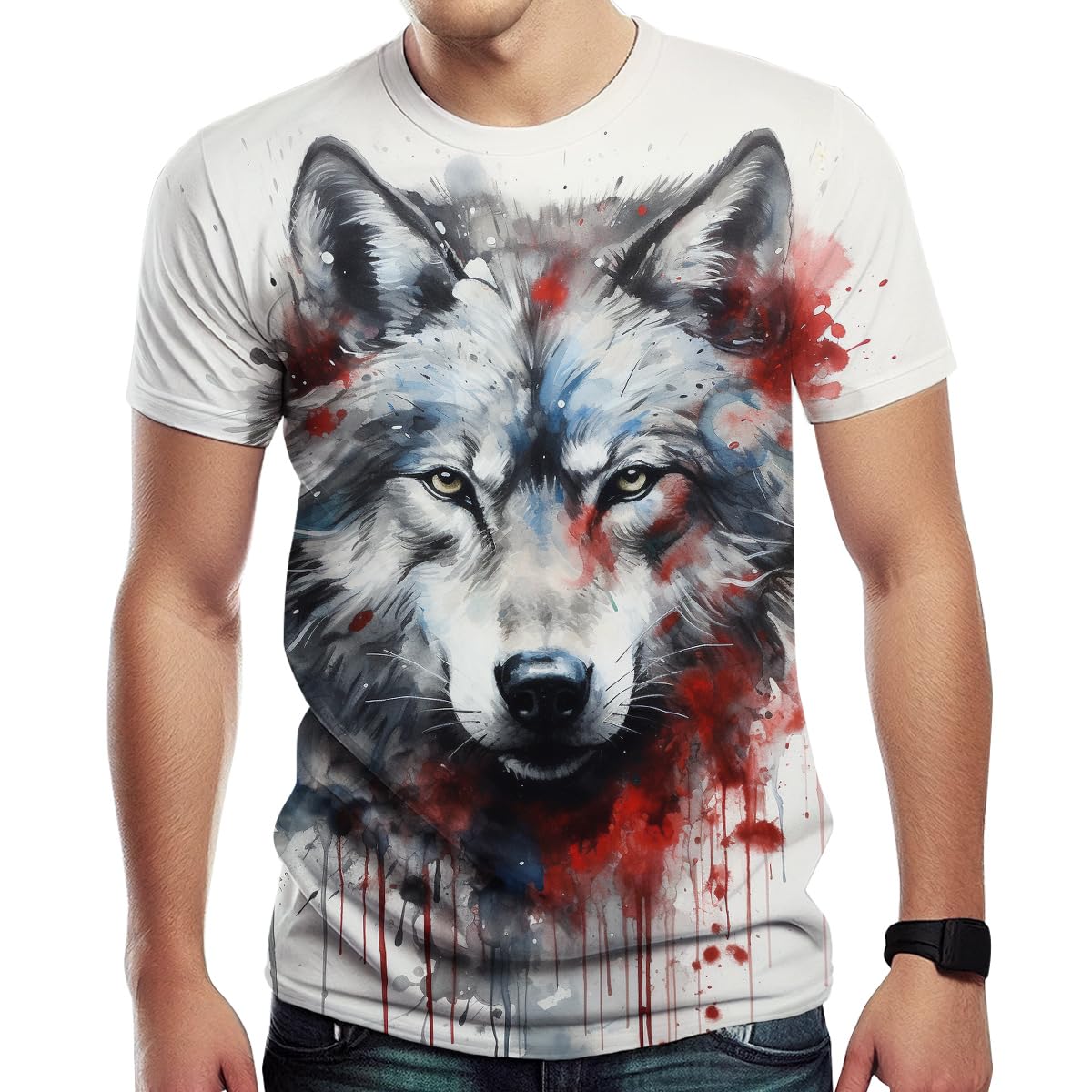 Girren Men's Novelty Wolf Graphic T-Shirts 3D Animal Printed Shirts Summer Top, Black3, 3XL