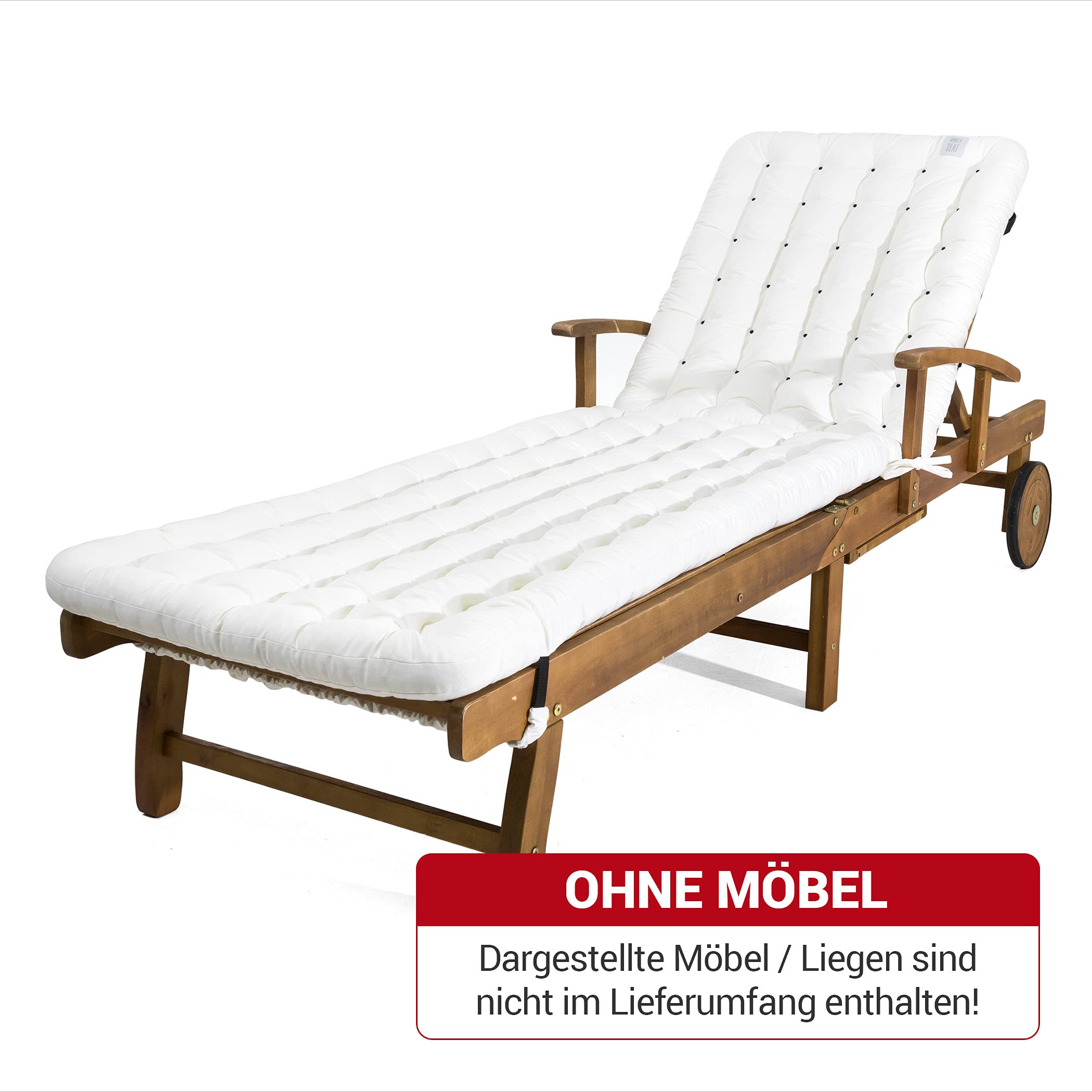 HAVE A SEAT Luxury - Liegenauflage, Auflage Gartenliege (Weiß) 200 x 60 cm, 8 cm dick, Waschbar bei 95°C, Orthopädisch, Bequeme Polsterauflage für Sonnenliege, Liegestuhl, Relaxliege