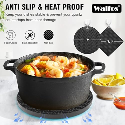 Miniatura 6 de Walfos Silicone Trivet Mats - 4 Heat Resistant Pot Holders, Multipurpose Non-Slip Hot Pads for Kitchen Potholders, Hot Dishers, Jar Opener, Spoon