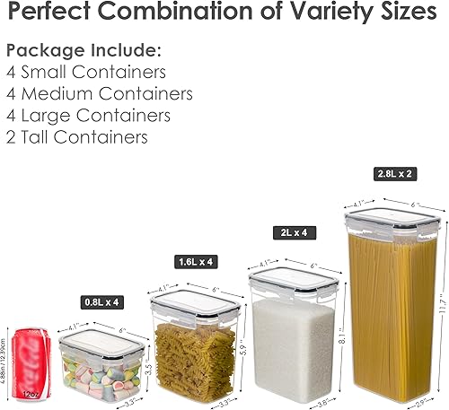 Miniatura 2 de CHEFSTORY Juego de recipientes herméticos para almacenamiento de alimentos, 14 recipientes de almacenamiento de cocina con tapas para harina, azúcar